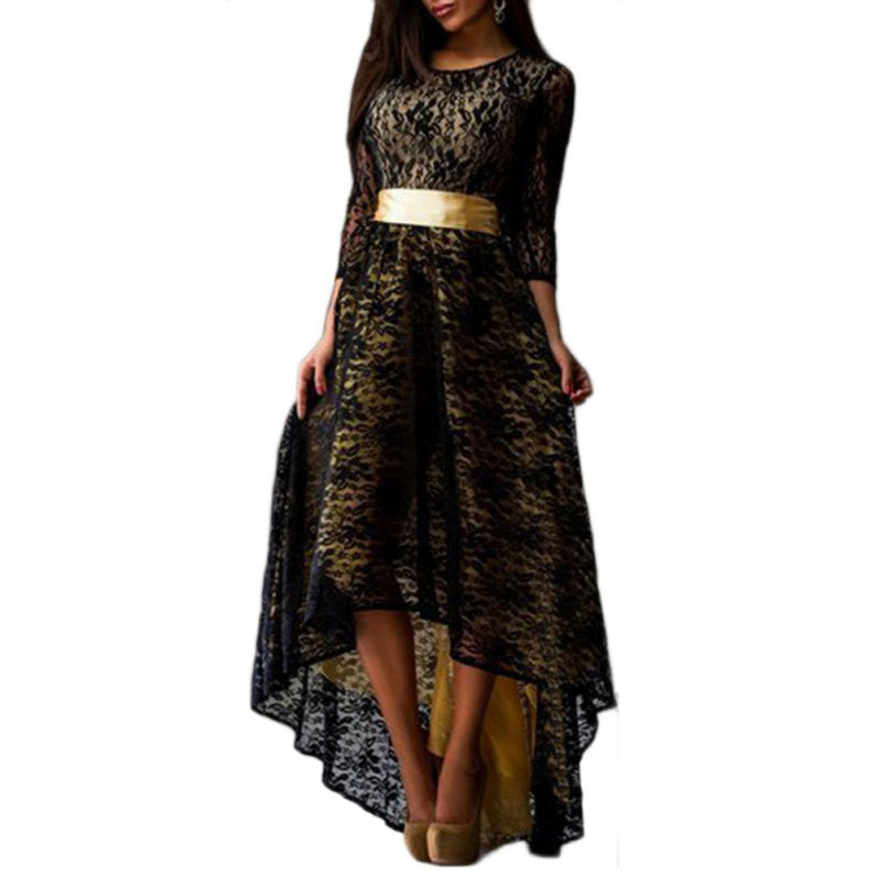 Long Sleeve Maxi Party Dress Formal Sexy Club Irregular Dresses with Belt L-XXXL 4 Colors J4U66