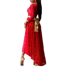women long sleeve maxi party dress formal sexy club irregular dresses with belt l xxxl 4 colors J4U66