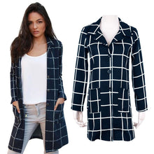 women long sleeve plaid v neck slim punk style casual windbreaker trench J4U66