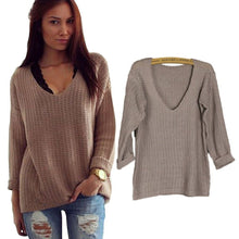 Women Long Sleeve Pullover Loose Tops Coat V-Neck Casual Sweater Knitwear Blouse  J4U66