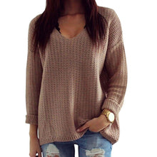 Women Long Sleeve Pullover Loose Tops Coat V-Neck Casual Sweater Knitwear Blouse  J4U66