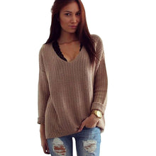 Women Long Sleeve Pullover Loose Tops Coat V-Neck Casual Sweater Knitwear Blouse  J4U66
