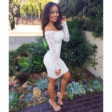 Women Long Sleeve Strapless Lace Bodycon Party Mini Dress White Dresses J4U66