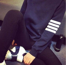 Women Long Sleeve Stripe Pullover Loose Hoody Tracksuit Sweatshirt Blue/Grey/black Color J4U66