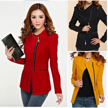 women long sleeve zipper suit coat polo neck solid casual suit jacket blazer tops J4U66