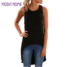 women long t-shirts round neck tops sleeveless asymmetrical hem tee shirt mujer european casual tee shirt blusas femme J4U66