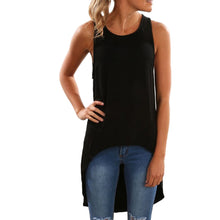 women long t-shirts round neck tops sleeveless asymmetrical hem tee shirt mujer european casual tee shirt blusas femme J4U66