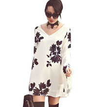 women loose casual v neck tops long sleeve a line dress sexy mini dress J4U66