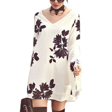 women loose casual v neck tops long sleeve a line dress sexy mini dress J4U66