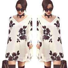 women loose casual v neck tops long sleeve a line dress sexy mini dress J4U66