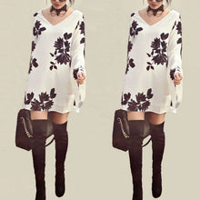 women loose casual v neck tops long sleeve a line dress sexy mini dress J4U66
