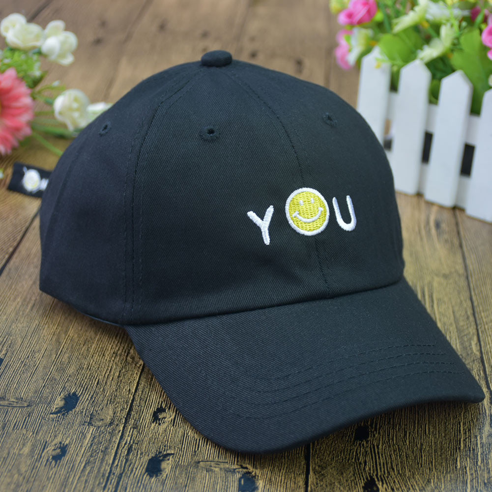 women men 5 panel baseball caps embroidered letters smiley face emoticon hip hop sports full cap snapback hat white black pink J4U66