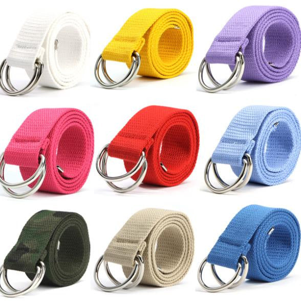 Men Canvas Waist Belts Double Rings Buckle Waistband Strap Belts 10 Colors J4U66