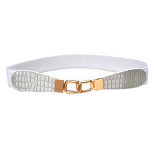 Women Metal Gold Buckle Elastic Stretch Waist PU Leather Fashion Belt Waistband J4U66