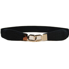Women Metal Gold Buckle Elastic Stretch Waist PU Leather Fashion Belt Waistband J4U66