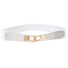 Women Metal Gold Buckle Elastic Stretch Waist PU Leather Fashion Belt Waistband J4U66