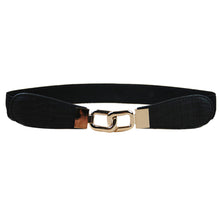 Women Metal Gold Buckle Elastic Stretch Waist PU Leather Fashion Belt Waistband J4U66