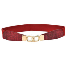 Women Metal Gold Buckle Elastic Stretch Waist PU Leather Fashion Belt Waistband J4U66