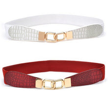Women Metal Gold Buckle Elastic Stretch Waist PU Leather Fashion Belt Waistband J4U66