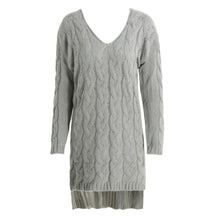 women midi twist knitted pink sweater gray v neck pullover long sleeve split high low hem loose dress knit maglioni donna J4U66