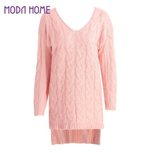 women midi twist knitted pink sweater gray v neck pullover long sleeve split high low hem loose dress knit maglioni donna J4U66