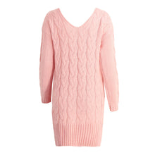 women midi twist knitted pink sweater gray v neck pullover long sleeve split high low hem loose dress knit maglioni donna J4U66