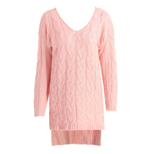 women midi twist knitted pink sweater gray v neck pullover long sleeve split high low hem loose dress knit maglioni donna J4U66