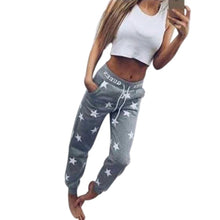 Women Pants Star Printed Lady Bottoms Waistband Tracksuit Drawstring Pants Pink Grey trousers J4U66