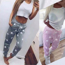 Women Pants Star Printed Lady Bottoms Waistband Tracksuit Drawstring Pants Pink Grey trousers J4U66