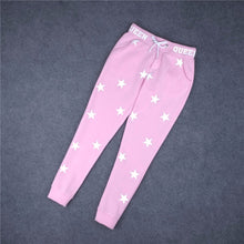 Women Pants Star Printed Lady Bottoms Waistband Tracksuit Drawstring Pants Pink Grey trousers J4U66