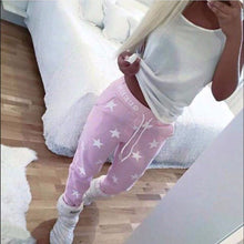 Women Pants Star Printed Lady Bottoms Waistband Tracksuit Drawstring Pants Pink Grey trousers J4U66