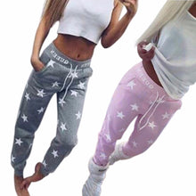 Women Pants Star Printed Lady Bottoms Waistband Tracksuit Drawstring Pants Pink Grey trousers J4U66