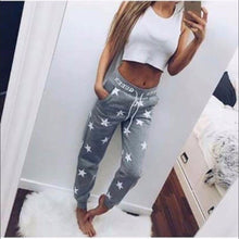 Women Pants Star Printed Lady Bottoms Waistband Tracksuit Drawstring Pants Pink Grey trousers J4U66
