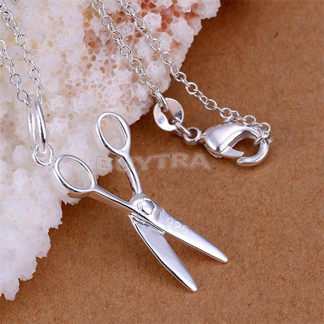 Women Pendant Necklaces Silver Plated 18in Scissors Shaped Necklaces Women Jewelry  J4U66