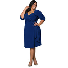 women plus size dress cross ruched front belt office dress deep v neck half sleeve party dresses vestidos black blue J4U66