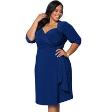 women plus size dress cross ruched front belt office dress deep v neck half sleeve party dresses vestidos black blue J4U66