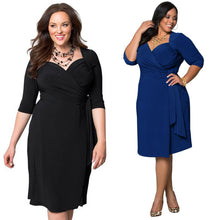 women plus size dress cross ruched front belt office dress deep v neck half sleeve party dresses vestidos black blue J4U66