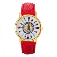 Women Polka Dot Dial Quartz Trend Leather Strap Bracelet Analog Watch J4U66
