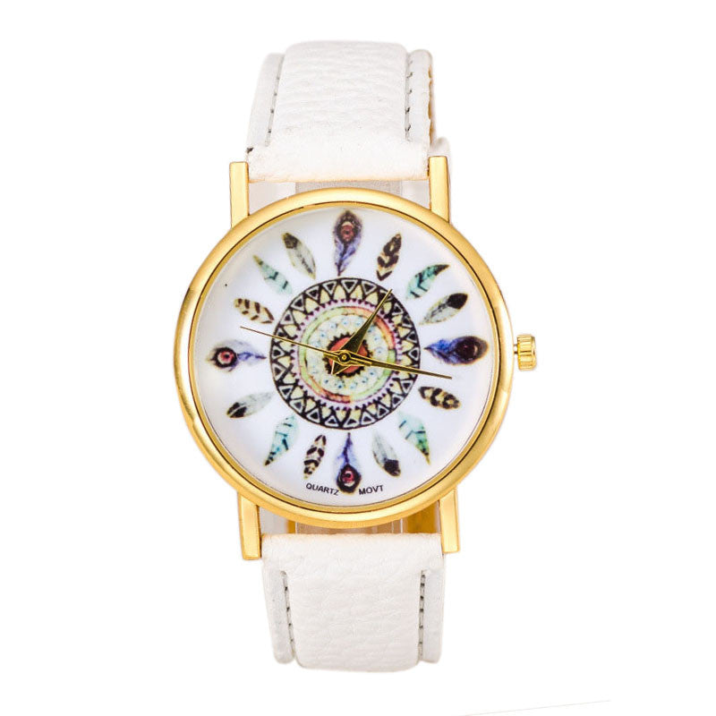 Women Polka Dot Dial Quartz Trend Leather Strap Bracelet Analog Watch J4U66