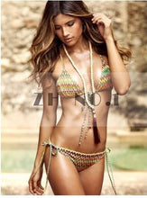 women print floral bikini sets swimwear women padded printing fringe bandeau paillette bikini set for holiday J4U66