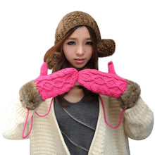 women ragwool rag wool gloves hang neck mittens knitted warm fur glove 11 colors J4U66