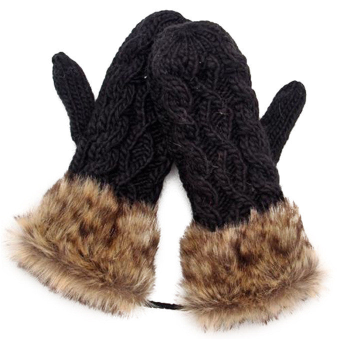 women ragwool rag wool gloves hang neck mittens knitted warm fur glove 11 colors J4U66