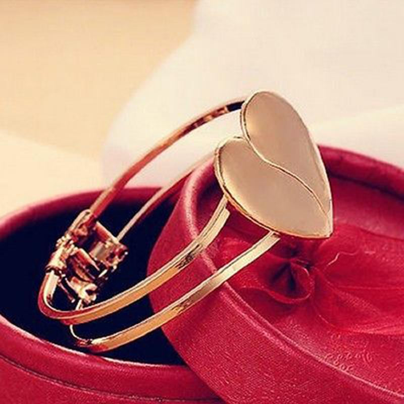 Women Romantic Heart Bangle Wristband Bracelet Cuff Bling Gift Multilayer Chain Bangle Gift Women Jewelry J4U66