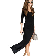 Women Sexy Bodycon 3/4 Sleeve Long Maxi Dress Irregular Side High Split Dresses  J4U66