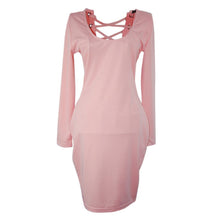 Women Sexy Bodycon Bandage Dress Backless Drawstring Hip Wrap Long Sleeve Dresses J4U66