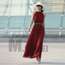 women sexy boho long maxi evening party chiffon dress sleeveless polka dot dresses J4U66