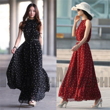 Sexy Boho Long Maxi Evening Party Chiffon Dress Sleeveless Polka Dot Dresses J4U66
