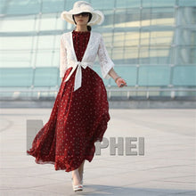 women sexy boho long maxi evening party chiffon dress sleeveless polka dot dresses J4U66