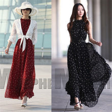 Sexy Boho Long Maxi Evening Party Chiffon Dress Sleeveless Polka Dot Dresses J4U66