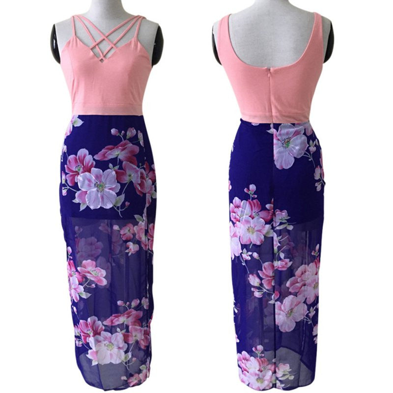 Women Sexy Chiffon Floral Bodycon Long Maxi Dress V Neck Evening Party Dress New J4U66